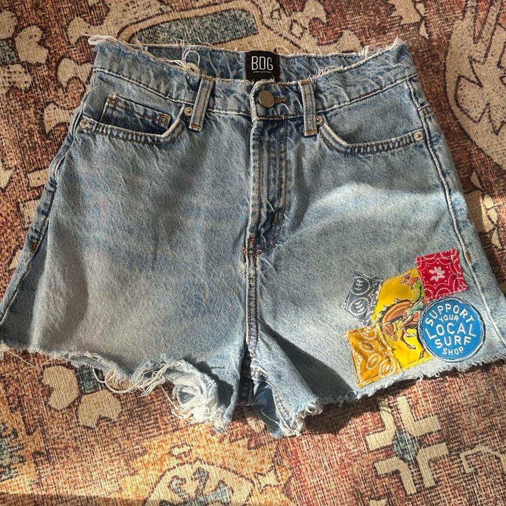One of a kind Women's Denim Shorts with Patchwork